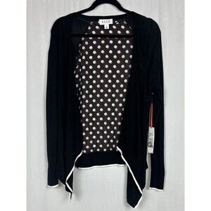 Elle Women’s Size Medium Black Polka Dot Flyaway Sweater Cardigan MSRP $54.00